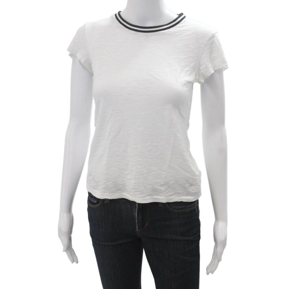 Goldie Womens White Ringer T-Shirt Pima Cotton Short Sleeve Size XS